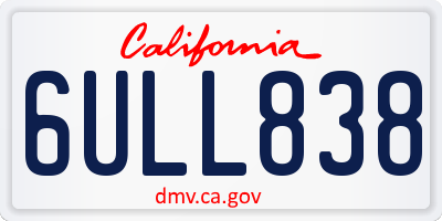 CA license plate 6ULL838