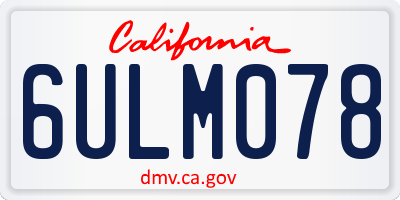 CA license plate 6ULM078