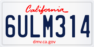 CA license plate 6ULM314