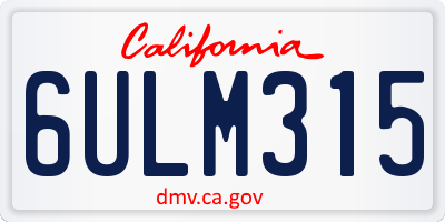 CA license plate 6ULM315