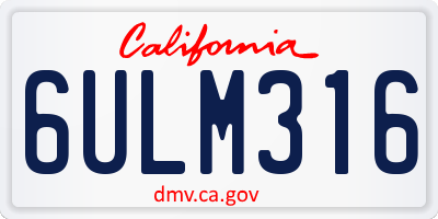 CA license plate 6ULM316