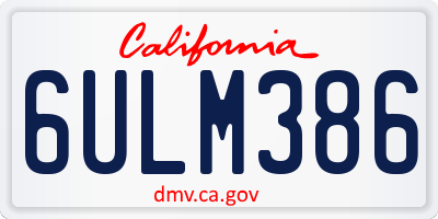 CA license plate 6ULM386