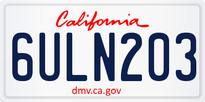 CA license plate 6ULN203
