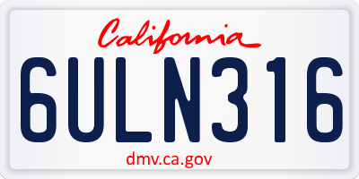 CA license plate 6ULN316