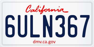 CA license plate 6ULN367