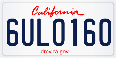 CA license plate 6ULO160