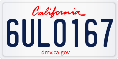 CA license plate 6ULO167