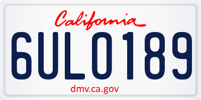 CA license plate 6ULO189