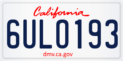 CA license plate 6ULO193