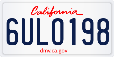 CA license plate 6ULO198