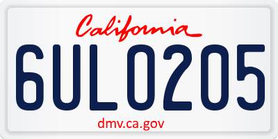 CA license plate 6ULO205