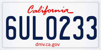 CA license plate 6ULO233