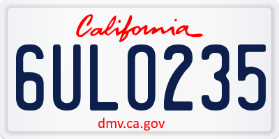 CA license plate 6ULO235