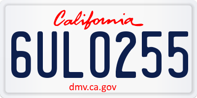 CA license plate 6ULO255