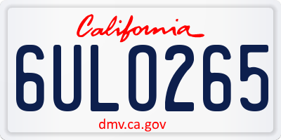 CA license plate 6ULO265