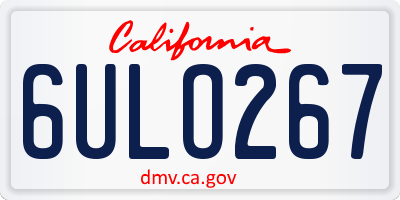 CA license plate 6ULO267