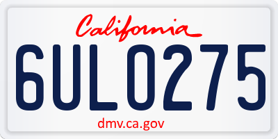 CA license plate 6ULO275