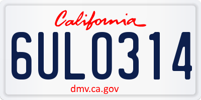 CA license plate 6ULO314