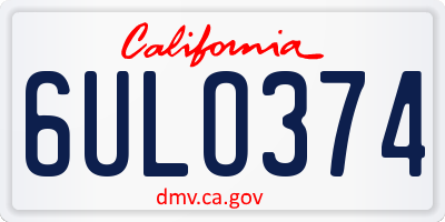 CA license plate 6ULO374
