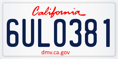 CA license plate 6ULO381