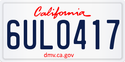 CA license plate 6ULO417