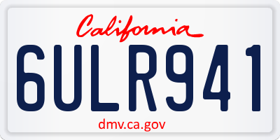 CA license plate 6ULR941