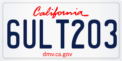 CA license plate 6ULT203