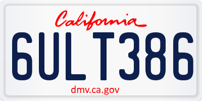 CA license plate 6ULT386