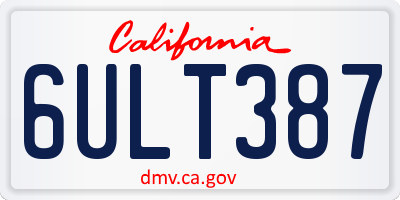 CA license plate 6ULT387