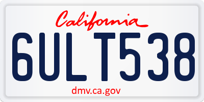 CA license plate 6ULT538