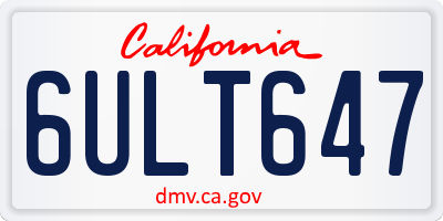 CA license plate 6ULT647