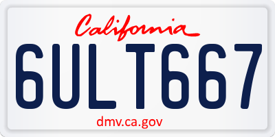 CA license plate 6ULT667