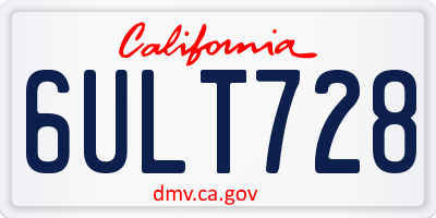 CA license plate 6ULT728