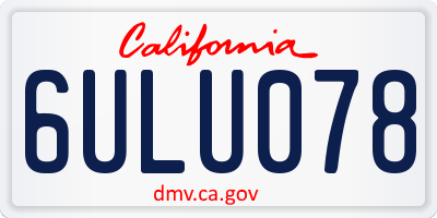 CA license plate 6ULU078