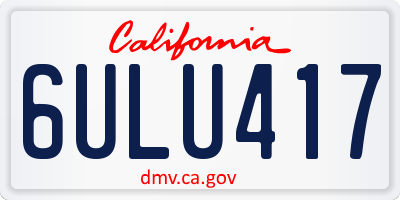 CA license plate 6ULU417
