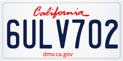 CA license plate 6ULV702