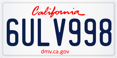 CA license plate 6ULV998