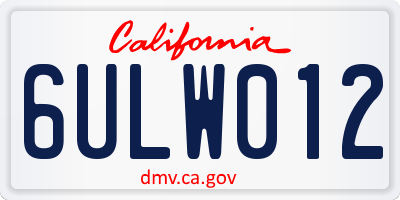CA license plate 6ULW012