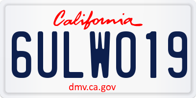 CA license plate 6ULW019