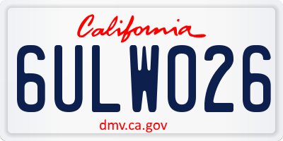 CA license plate 6ULW026