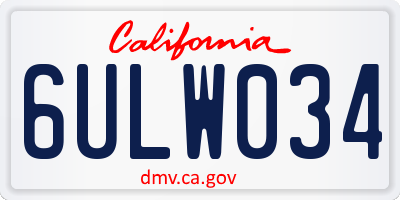 CA license plate 6ULW034