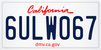 CA license plate 6ULW067