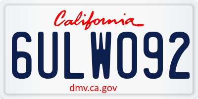 CA license plate 6ULW092
