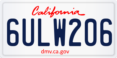 CA license plate 6ULW206