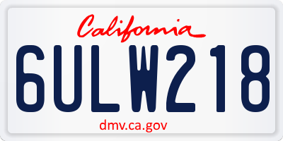 CA license plate 6ULW218