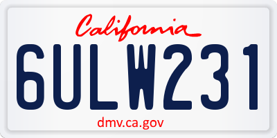 CA license plate 6ULW231