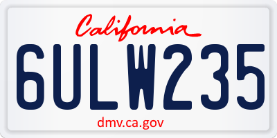 CA license plate 6ULW235