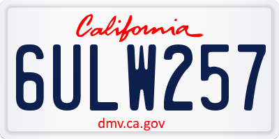CA license plate 6ULW257