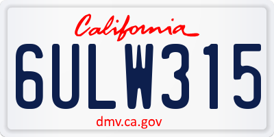 CA license plate 6ULW315