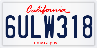 CA license plate 6ULW318